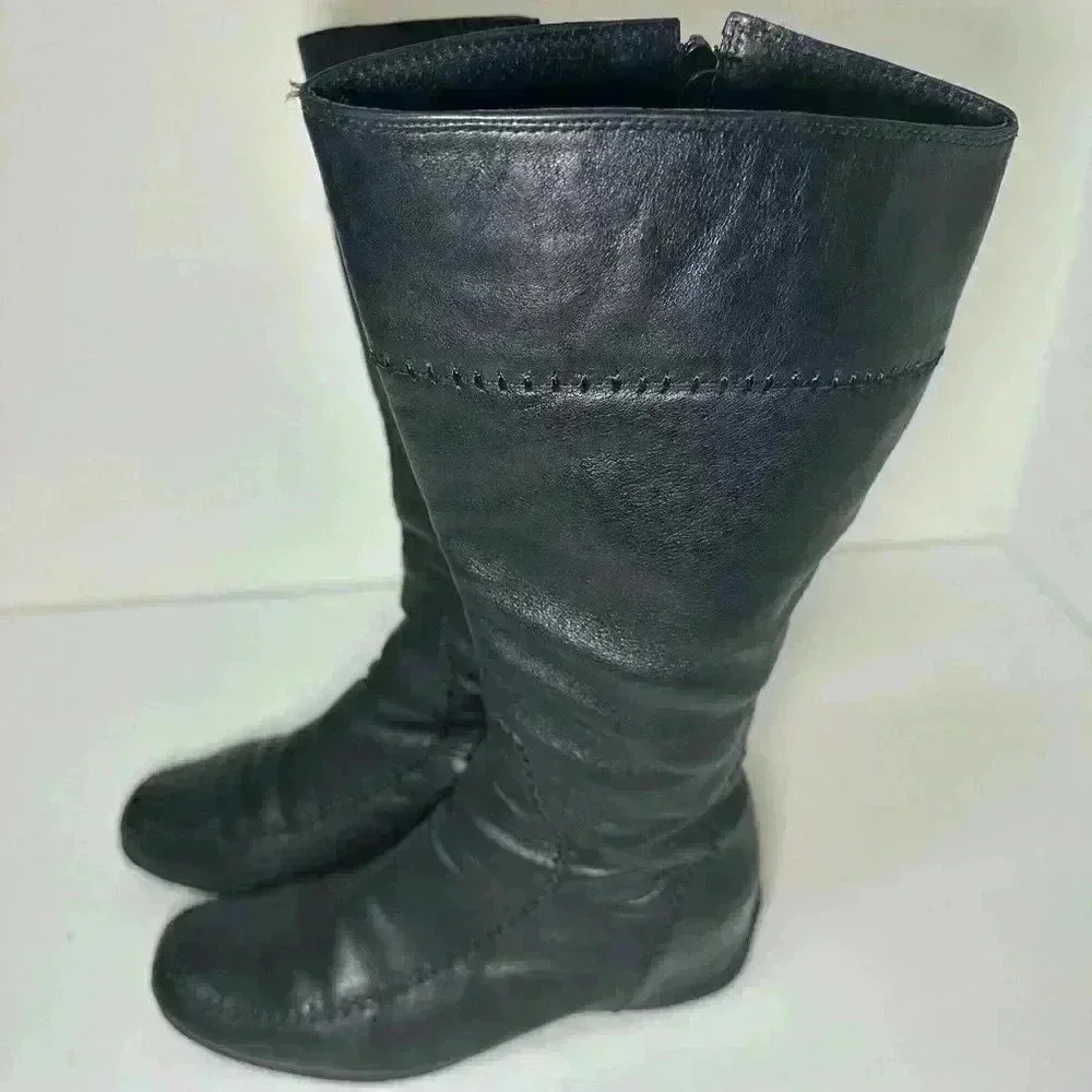 BOSI Colombia tall black leather tall riding‎ boots size EU 36 US 5.5 side zip